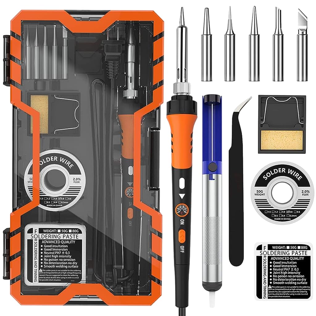 Serplex 60W Soldering Iron Kit Temperature Adjustable Electric Soldering Iron Pen Set with Soldering Iron Tip, Solder Wire, Solder Pump, Solder Paste, Welding Tool for Electronics Repaired Usages Serplex 60W Soldering Iron Kit Temperature Adjustable Electric Soldering Iron Pen Set with Soldering Iron Tip, Solder Wire, Solder Pump, Solder Paste, Welding Tool for Electronics Repaired Usages